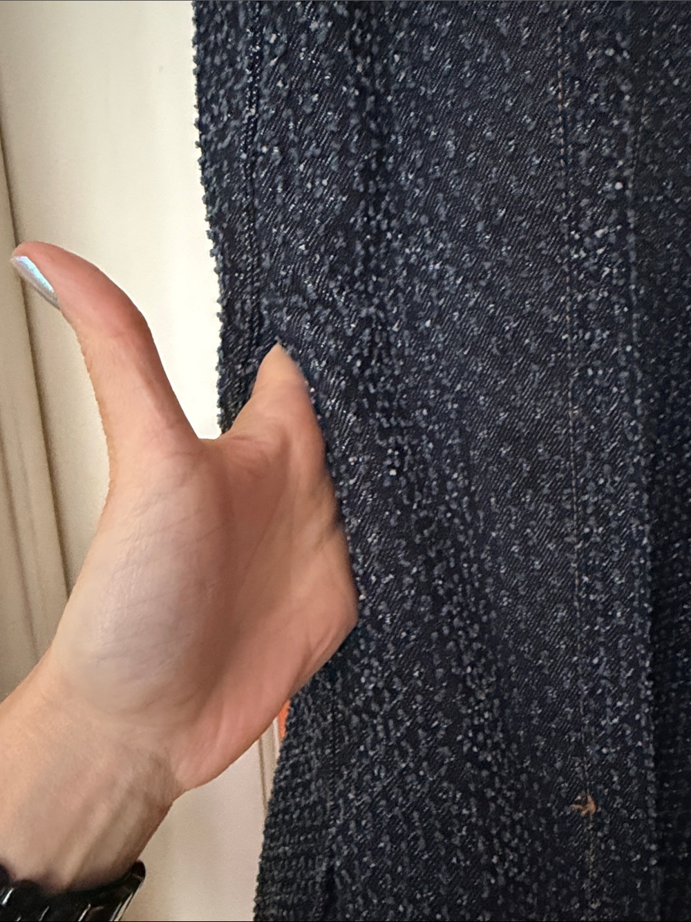 Ganni “Fluffy” Denim Navy Textured Tweed Short-Sleeve Polo Dress - Picture 7 of 7